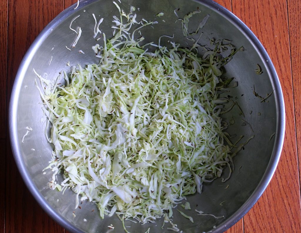 shredded cabbage in a large bowl