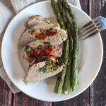 Pork tenderloin and asparagus on a plate