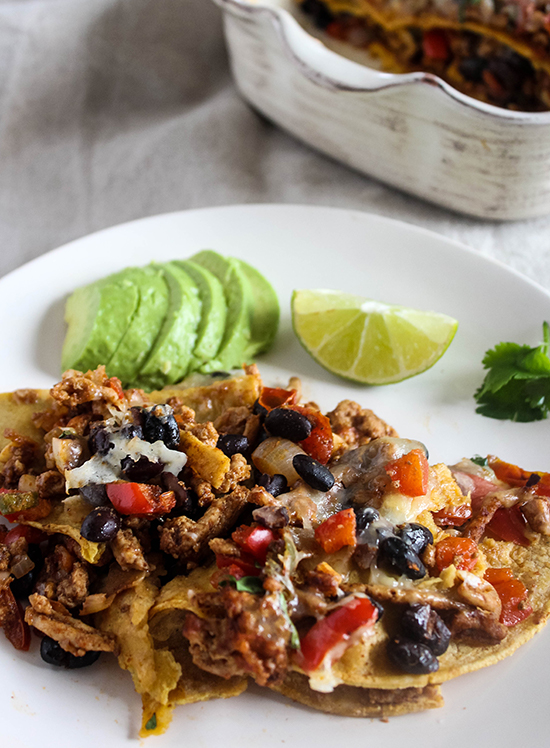 Chicken and black bean casserole on a plate simple and savory_