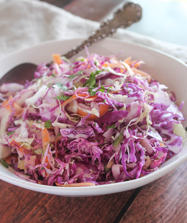 a close up of coleslaw in a bowl