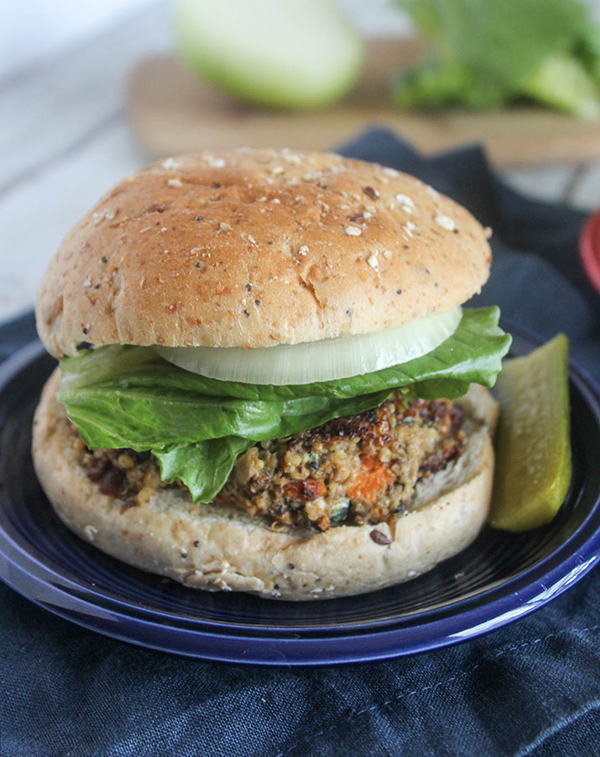 mushroom veggie burger on a roll