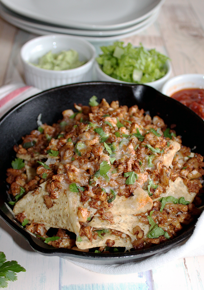 vegetarian nachos in a skillet 