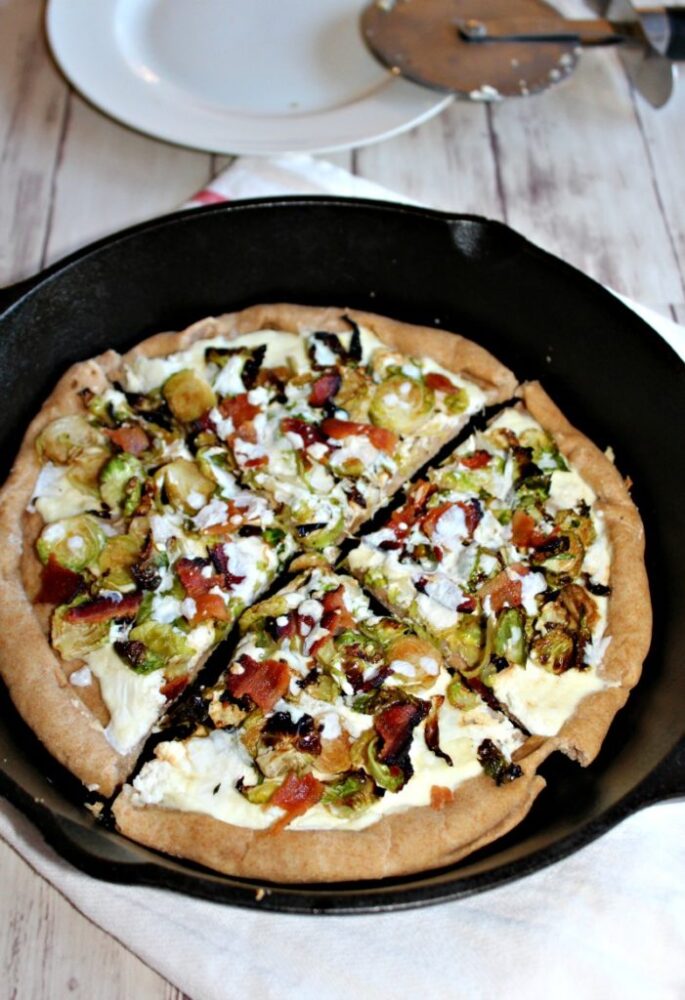 Skillet Pizza with shaved brussels sprouts and bacon main