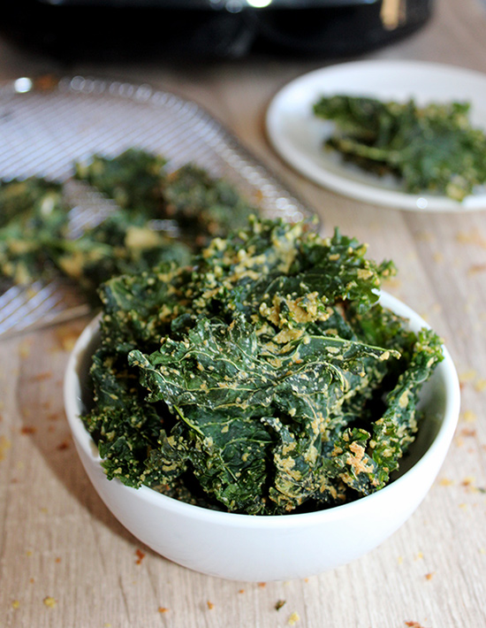 air fried kale chips in a bowl