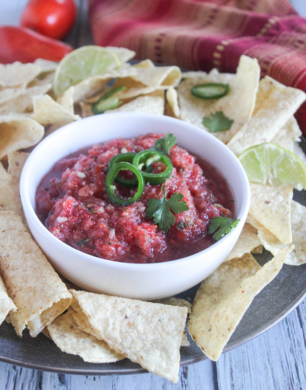 Homemade fresh salsa in a bowl with chips