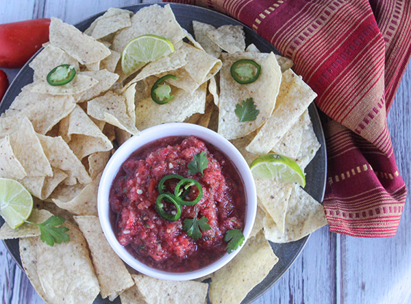 overhead view of fresh garden salsa