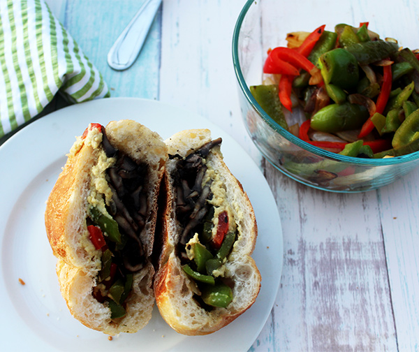 Portobello mushroom cheesesteak sandwich vegan vegetarian simple and savory