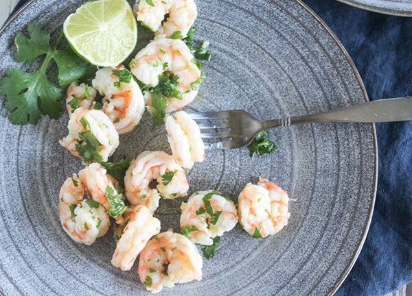 cilantro lime shrimp close up overhead view