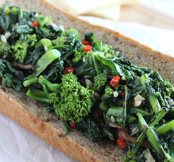 broccoli rabe sandwich with mushroomsvsimple and savory