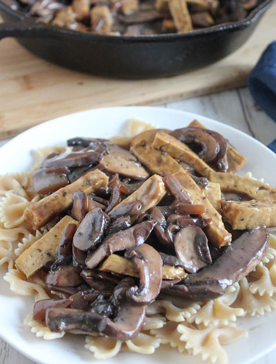 mushroom tofu stroganoff with tofu on a plate