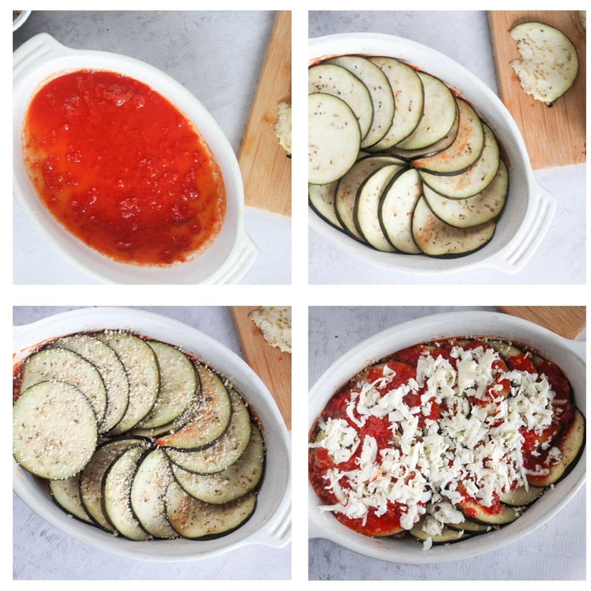 a collage of photos showing the simple steps needed to make this eggplant casserole
