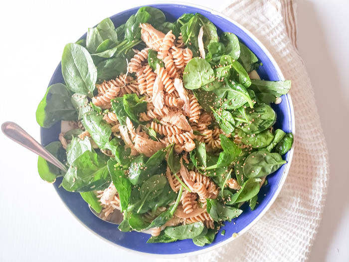 a completed view of the pasta salad