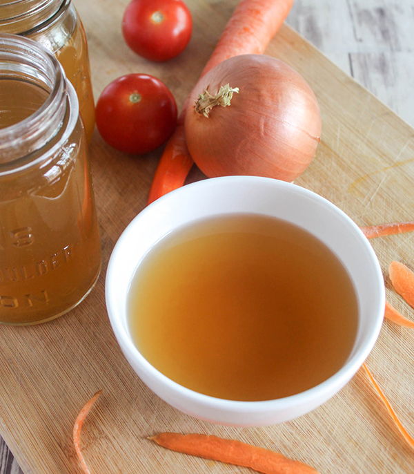 homemade vegetable broth in a bowl