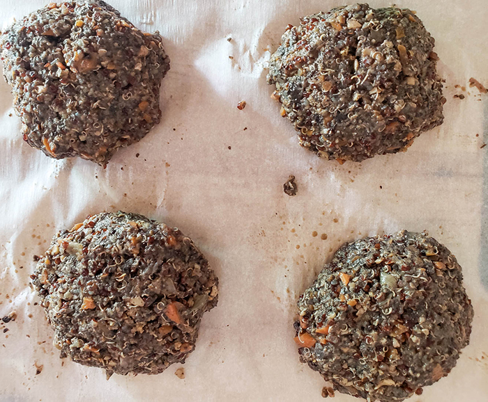 veggie burgers formed on parchment paper