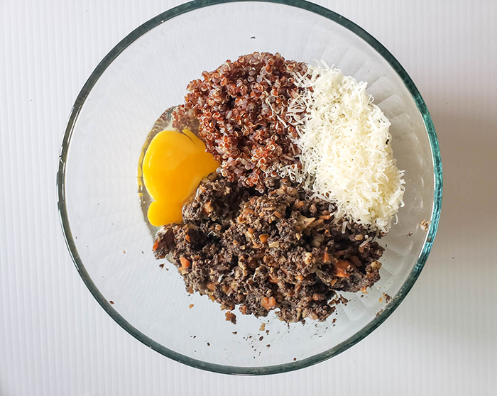 veggie burger ingredients in a bowl not mixed together