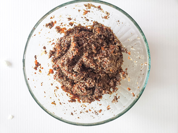 veggie burger ingredients mixed in a bowl