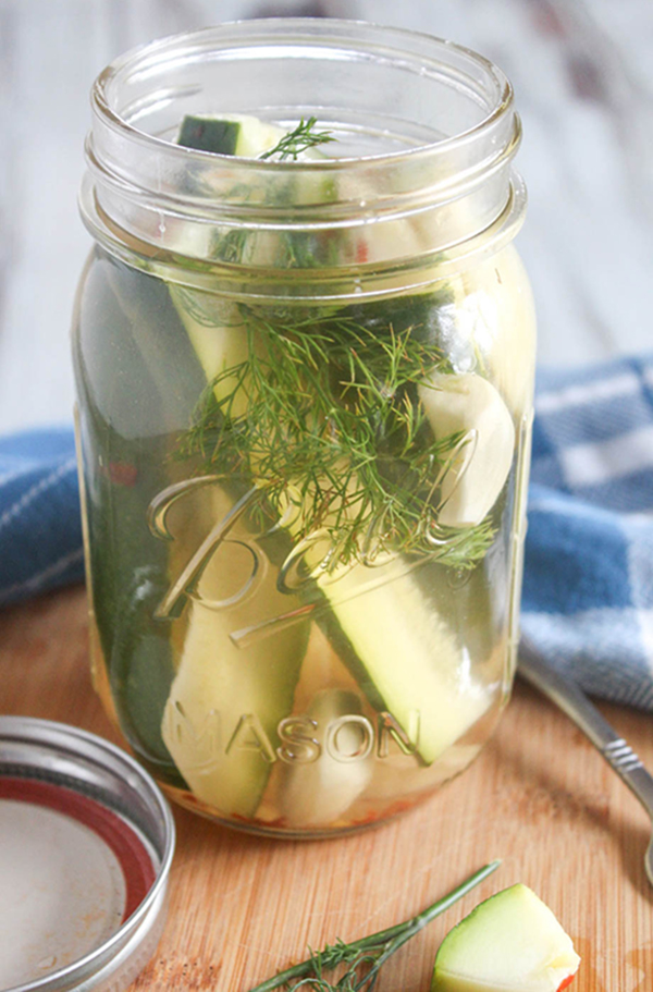 zucchini Refrigerator Pickles in a quart mason jar