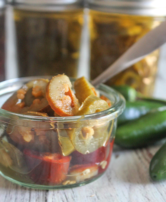 pickled jalapeno peppers in a bowl