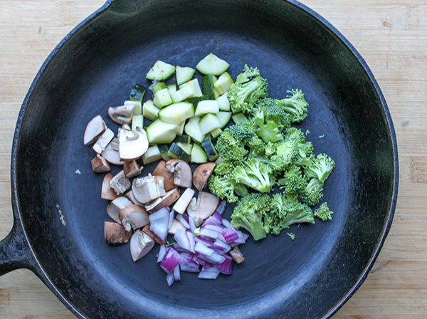 chopped vegetables in a pan