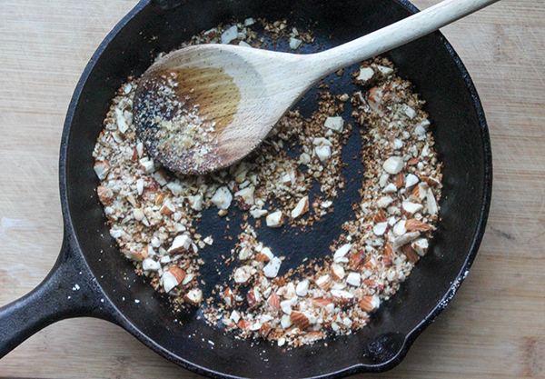 almonds and bread crumbs toasted in a skillet