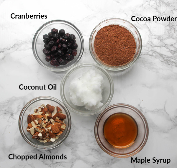 a picture of the ingredients needed to make dark chocolate bark