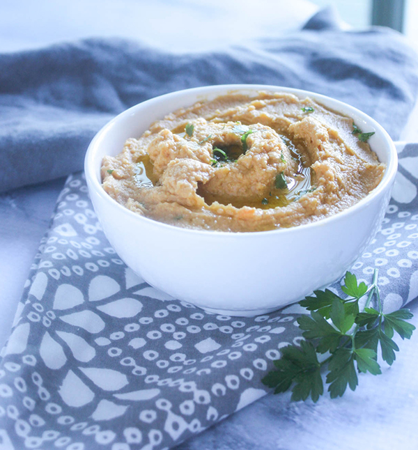 sweet potato hummus in a bowl