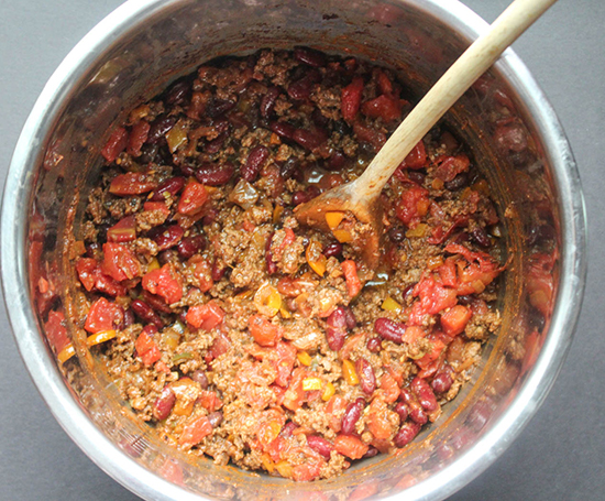 chili ingredients mixed together in a pot