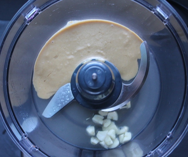 tahini, garlic and lemon juice in a food processor