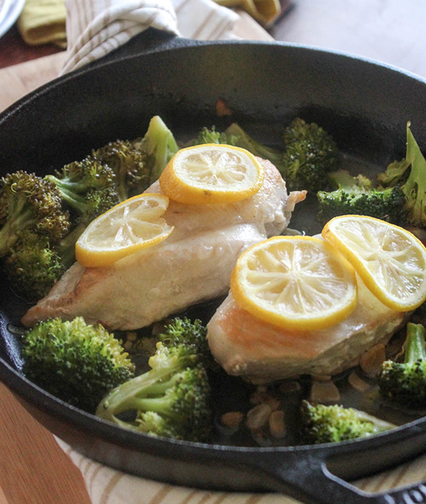 Lemon Chicken with Broccoli in a skillet