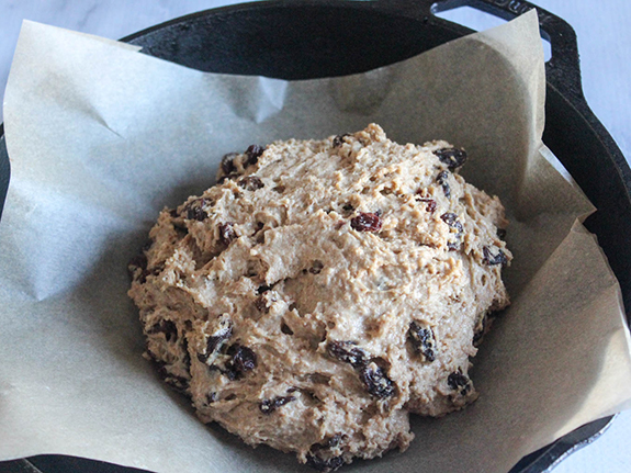 irish soda bread dough in a baking pan