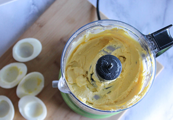 eggs, mustard and yogurt blended in a food processor