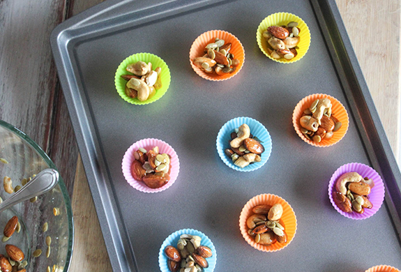 Clusters in cupcake liners on a baking sheet 