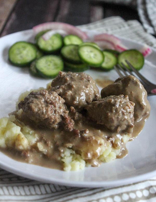 meatballs on a plate with potatoes