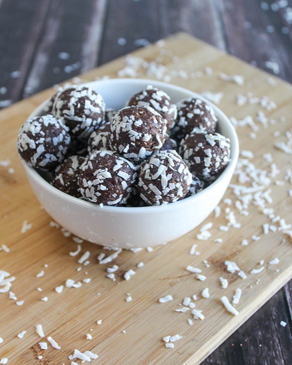 Chocolate almond bites in a bowl