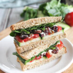 mediterranean vegetable sandwich stacked on a plate