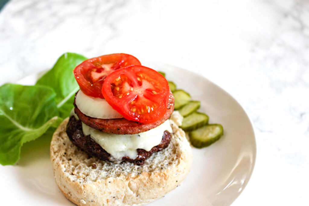 a nj burger assembled on a plate