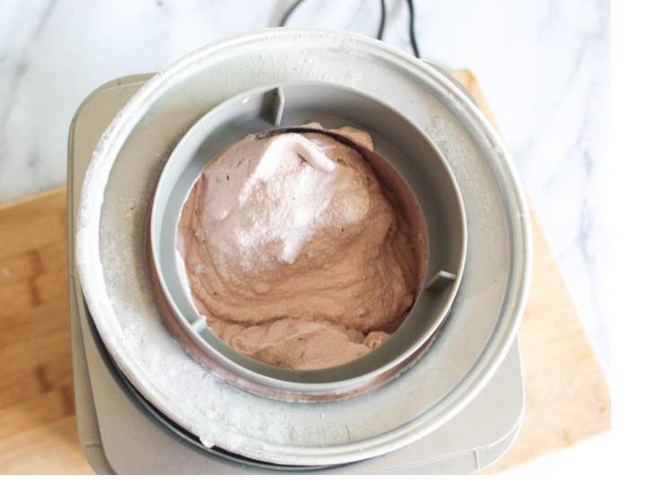 ice cream all mixed up in the freezer bowl