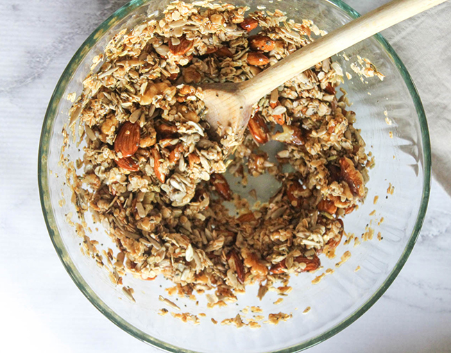 a picture of granola mixed in a bowl