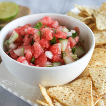 a bowl of cucumber watermelon salsa