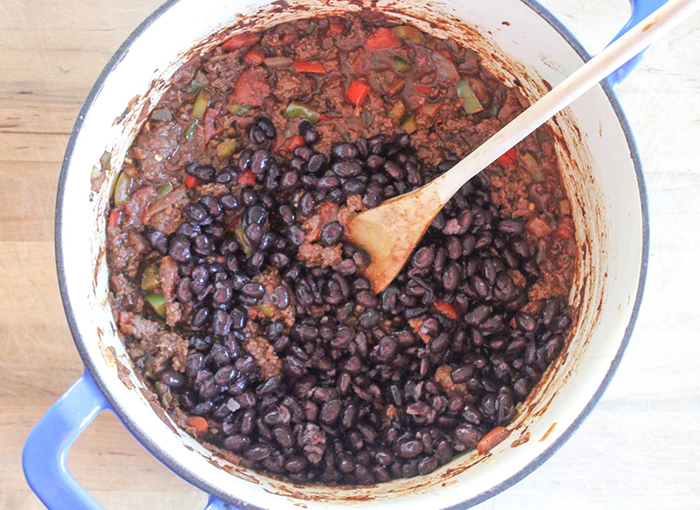 bison chili in a pot with beans