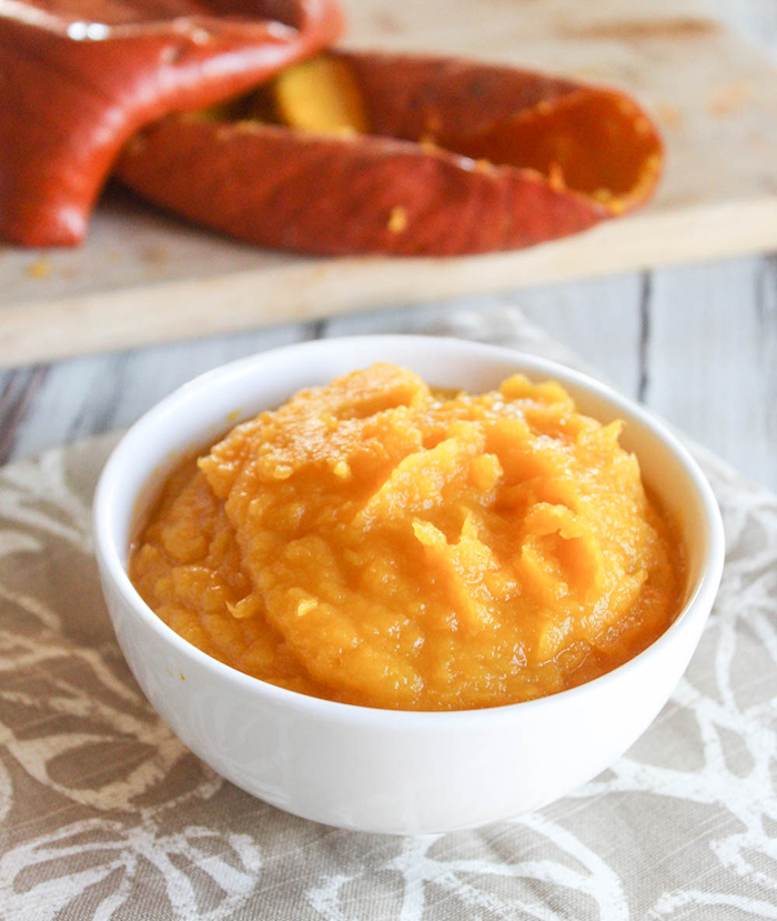 pumpkin puree in a white bowl