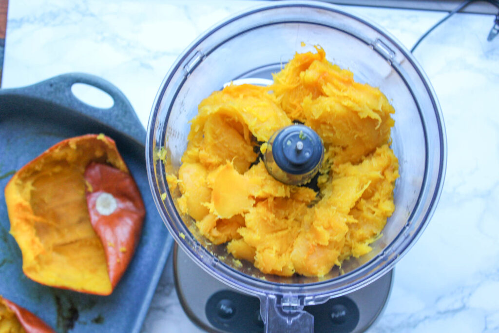 pumpkin chunks in a food processor