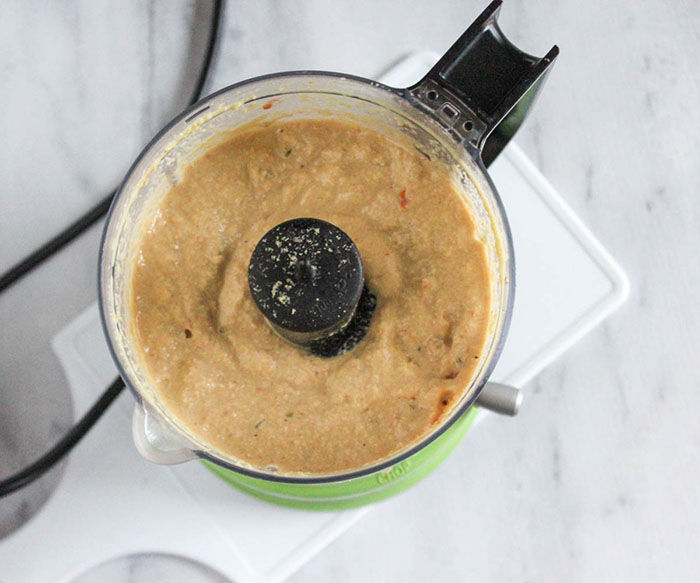 The finished blended dip in a food processor