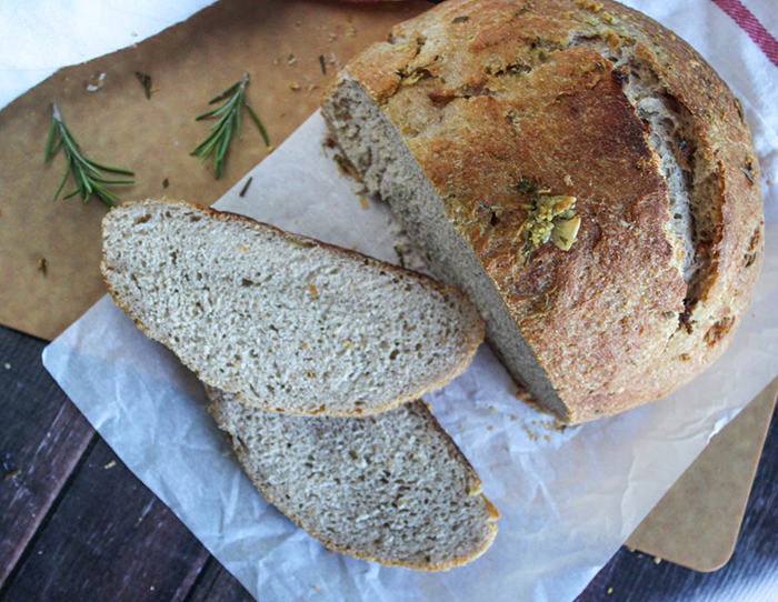 Whole Wheat Rosemary Sourdough Bread with Garlic (Bread Machine)