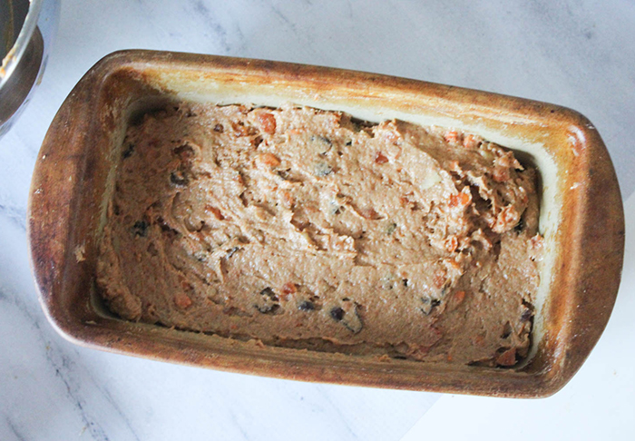 the batter in a pan ready for the oven