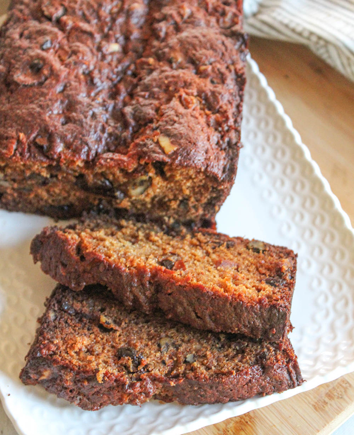 cooked persimmon bread on a white plate 