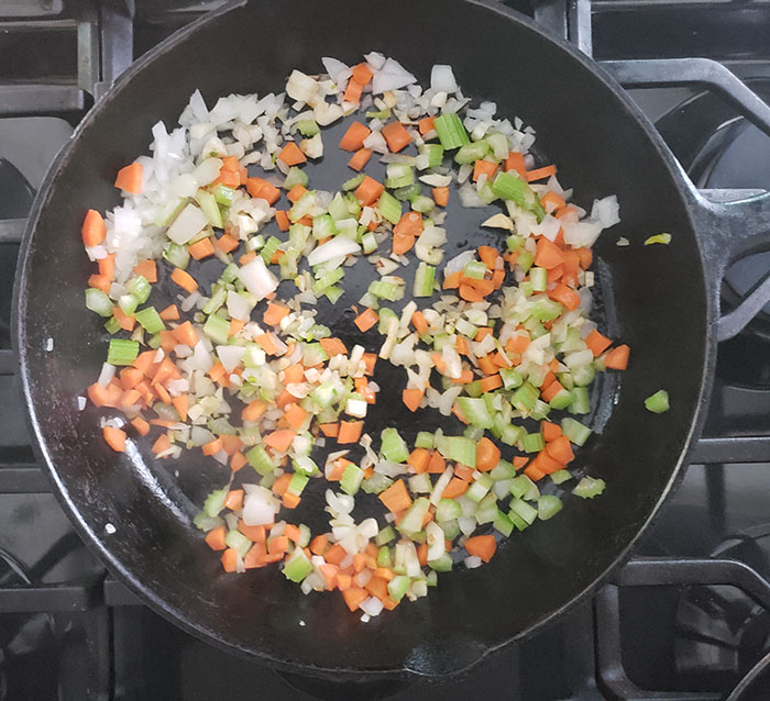 vegetables cooking in pan