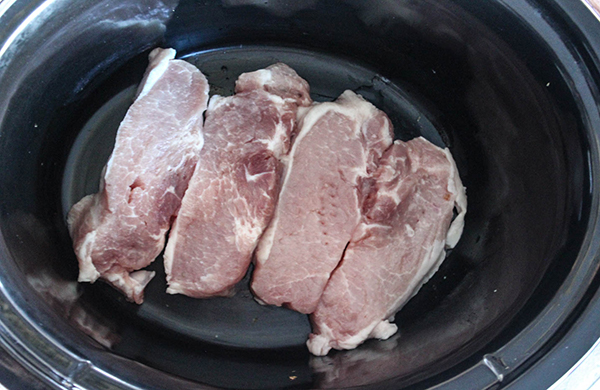 boneless pork chops in a slow cooker uncooked