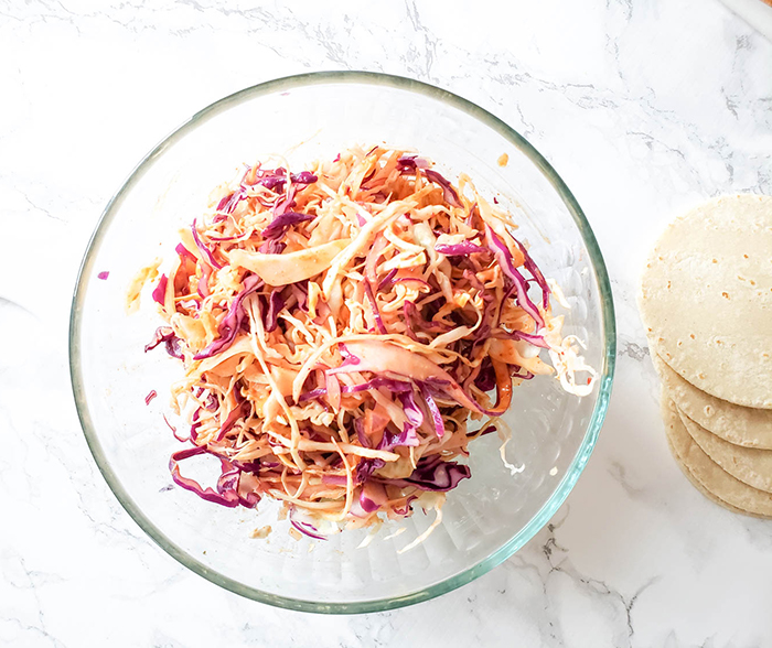 kimchi slaw mixed in a bowl