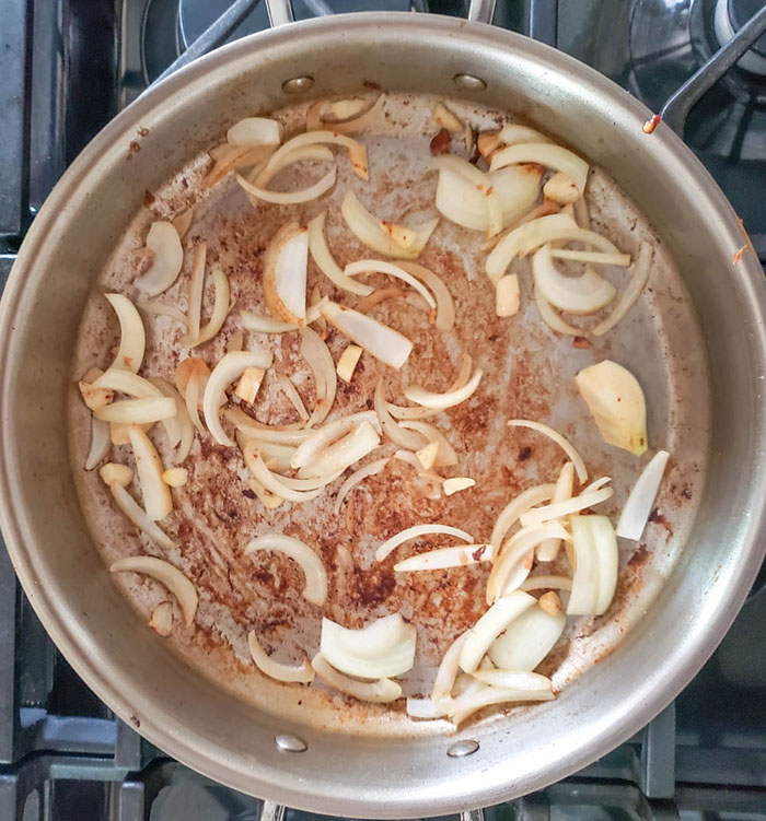 Onions cooking in a skillet